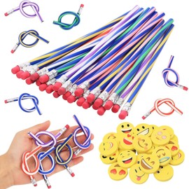 48 Stück Biegebleistifte mit Radiergummi Set, 24 Stück Bunt biegsame Bleistifte und 24 Stück Radiergummis,Gastgeschenk Zauberstift und Radiergummi für Kinder,Party und Weihnachten Geschenk
