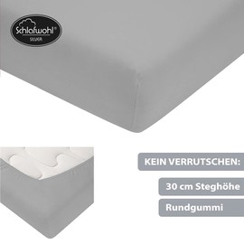 Schlafwohl Jersey Fitted Sheet Silver 100% Cotton Robust and Easy Care Available in Various Colours and Sizes, 160 x 200 cm