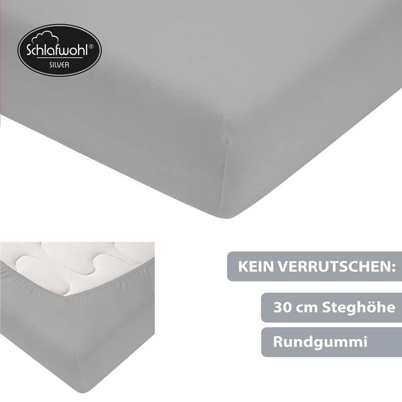 Schlafwohl Jersey Fitted Sheet Silver 100% Cotton Robust and Easy