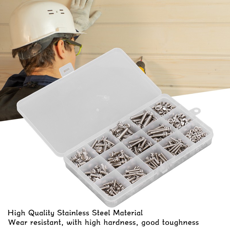 360pcs Screw Nut Set Stainless Steel Flat Washer Spring Washer
