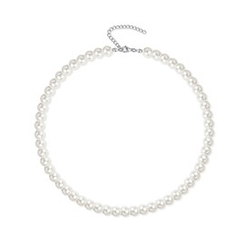 Candyfancy Pearl Necklace Women's Pearl Chain 42 + 5 cm White Round Simulated Glass Beads Chain Necklace Pearls White for Women and Girls Mother Birthday Gifts White Pearls 4 mm 6 mm 8 mm, Pearl