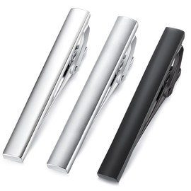 HONEY BEAR 3/5 Pack Mens Regular Size Tie Clips 2.15" Stainless Steel Tie Clips, Silver, stainless steel