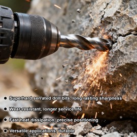 XQIGI 6 PCS 4-Flute Sawtooth Eccentric Twist Drill Bit, High Strength Eccentric Drill Bit Set for Concrete Tile Brick Glass Ceramic Wood Plastic (4/6/6/8/10/12mm)