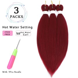 Iluadme Burgundy Braiding Hair Pre Stretched 18inch EZ Braid Pre Stretched Braiding Hair 3 Packs Synthetic Crochet Braids,Hot Water Setting Professional Soft Yaki Straight Texture(#900,18inch,3Packs)
