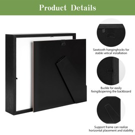 Puorseng 8x8 Shadow Box Frame with Linen Board Deep Display Case 3D Picture Frame Display Case Box for Memorabilia Baby Items Wedding Memories Crafts Tickets and Photo (Black), CS-3-8SBB