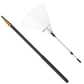 FIXM Telescoping Roof and Yard Rake 7-31 FT, Dual Use to Clean Leaves, Branches and Debris for Roofs/Lawn