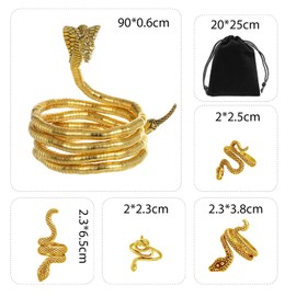 CYNOSURETECH 1pc Gold Snake Chain and 1pc Gold Snake Ring with 1pc Black Storage Bag, Snake Bracelet, Snake Jewelry, Snake Jewelry Set, Adjustable Necklace, Women's Jewelry