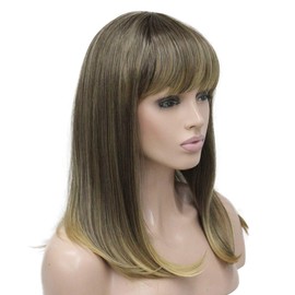 Lydell 14" Long Straight Wig Soft Heat Fiber Hair Cute Neat Bang Under Shoulder Full Wig (6T24B)