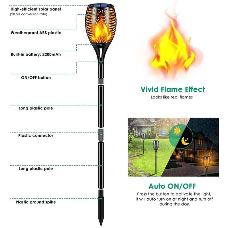 ABFP Solar Lights Outdoor, 2 Pack Torches Flame Garden Lights