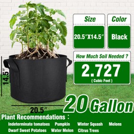PHYEX 12-Pack 20 Gallon Grow Bags, Heavy Duty Fabric Pots with Handles, Reusable Plant Bags for Vegetable, Herbs & Flowers, BPA-Free, Breathable, Durable