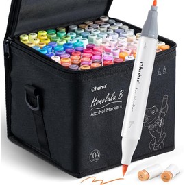Ohuhu 104-color Alcohol Markers Brush Tip - Double Tipped Alcohol Marker for Artists Adults Coloring - Brush&Chisel/Fine - Refillable Ink:_Chisel & Brush_New Color Code