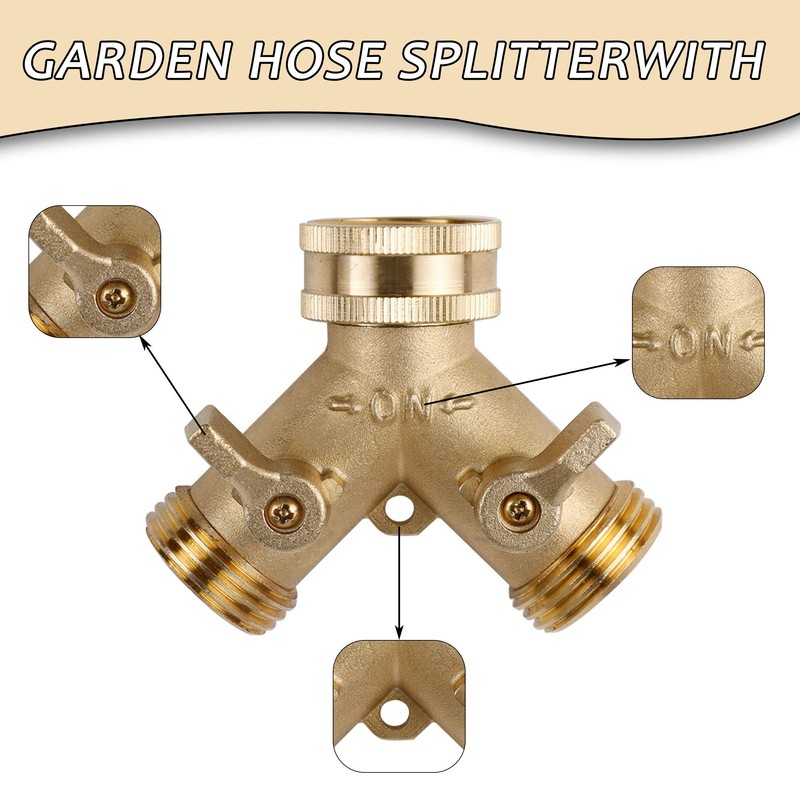 Triumpeek 3/4" Brass 2 Way Hose Splitter, Brass 2 Way
