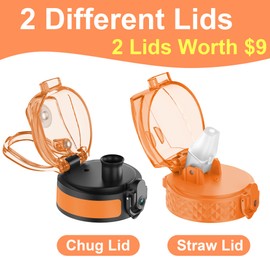 OLDLEY Kids Water Bottle for School with Straw Chug Lid, 15 oz Unbreakable Leak-Proof BPA-Free Motivational Water Bottles with Time Marker for Travel Sports Gym, 2 Lids, Orange/Green