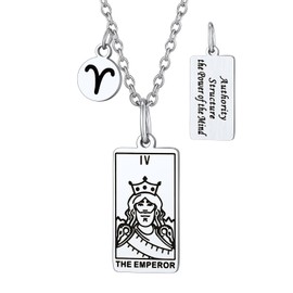 Suplight Tarot Card Necklace Horoscope Chain Stainless Steel Lucky Rectangle Amulet Charm Pendant for Tarot and Horoscope Lovers, Silver/Gold, 45 + 5 cm Chain Length, Sterling silver, stainless steel