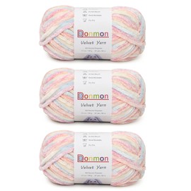 Velvet Chenille Yarn for Crocheting Handcrafts Weaving,3 Skein(Flower)