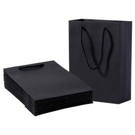 Katfort Mini Gift Bags 30 Pack, 5.1''×2.4''×7.5'' Small Black Gift Bag Bulk with Cotton Handle, Small Size Matte Black Bags for Gifts Kraft Paper Bag