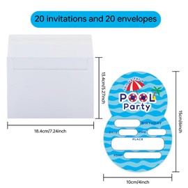 Dinggaogao 4x6 Inch Swimming Party Invitations with 20 Self-Seal Envelopes - Summer Birthday Pool Party Invite Cards,Beach Theme, Double-Sided,Game Party Decoration(20 invitations + 20 Envelopes)