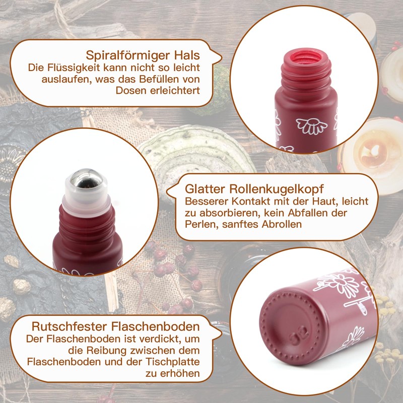 KASURE 10 Stück Roll on Glasflaschen für Ätherisches Öl（10ml*8,5ml*2）mit Öffner,