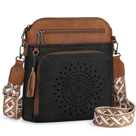 RAINSMORE Crossbody Bags for Women Leather Crossbody Purse Designer Womens Shouler Bags Handbags Trendy Medium Cross Body Purse Travel Work, black&brown