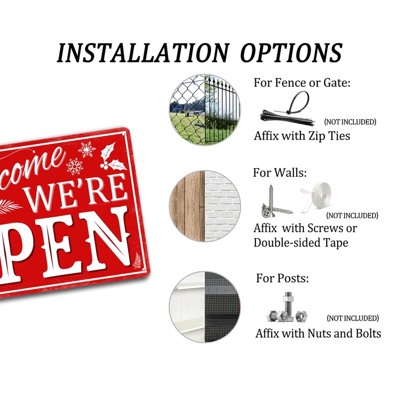 Welcome We're Open Tin Sign Funny Christmas Metal Signs Retro
