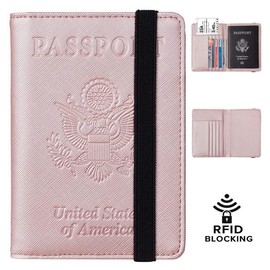 Travelambo Passport Wallet Passport Holder Cover Case Leather Travel Wallet Rfid Blocking for Men Women(Gold CH rose gold)