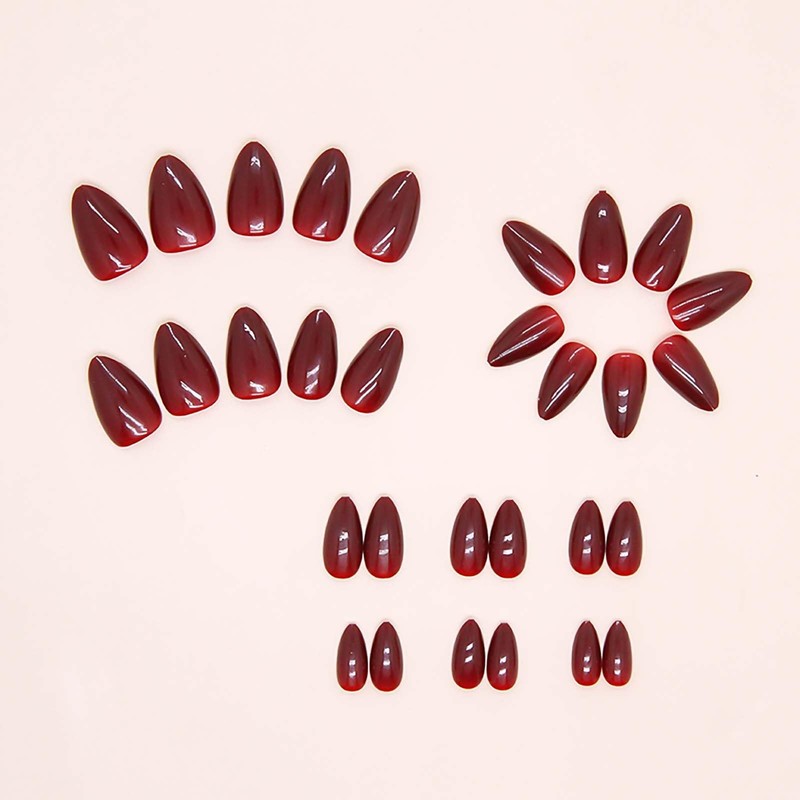 Rchovsam Medium Almonds Press on Nails Solid Red False Nails