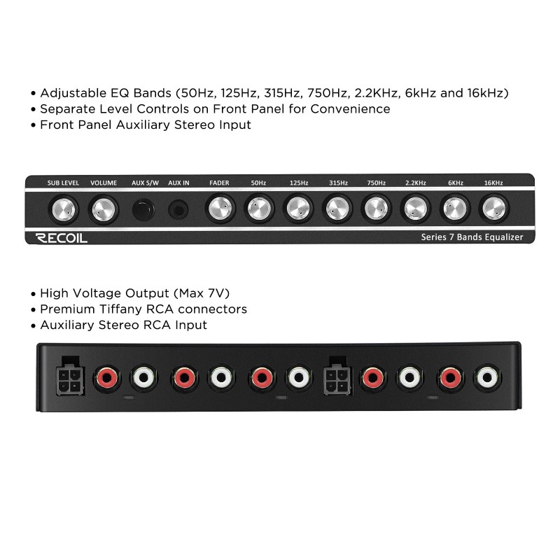 Recoil REQ7 Car Audio Equalizer 7 Band 1/2 DIN Pre-Amp