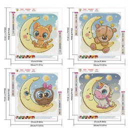 DCIDBEI 4 Pack Diamond Painting Children Girls 30 x 30 cm DIY 5D Diamond Painting Pictures Children Painting by Numbers Unicorn Embroidery Pictures Cat Bead Pictures Adult Owl Daiments Painting Bear