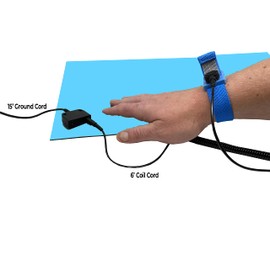 RubberStat Dual Layer ESD Compliant Workstation Rubber Table Mat Kit, Soldering, Cell Phone Repair, with Wrist Strap Set and Ground Cord - 24"x16" Blue