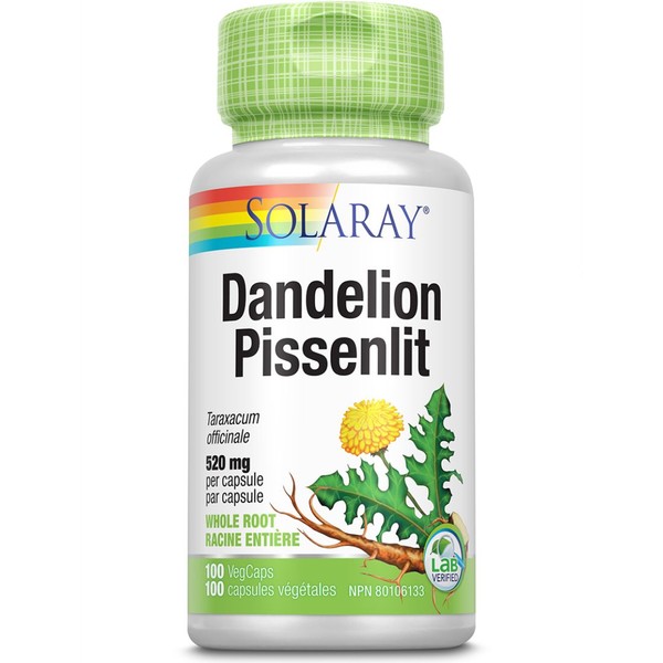 Solaray Dandelion Root 520mg, Whole Root, 100 Vegetable Capsules, 100 Vegetable Capsules