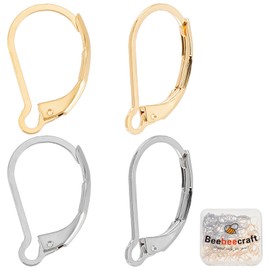 Beebeecraft 100Pcs Real 24K Gold Plated Leverback Earwires French Earring Hooks Gold and Stainless Steel Color 16.5x10mm Interchangeable Dangle Ear Wire Findings Stainless Steel for Jewelry Making