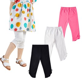 THEE BRON Toddler/Little Girls Capri Leggings Pants (Black/White/Rose, 4T/Toddler Girl)