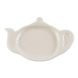 HOME-X White Porcelain Tea Bag Holder, Teapot Coaster for Tea Bag, Cute Spoon Rest, 5" L x 3" W x ½" H, White