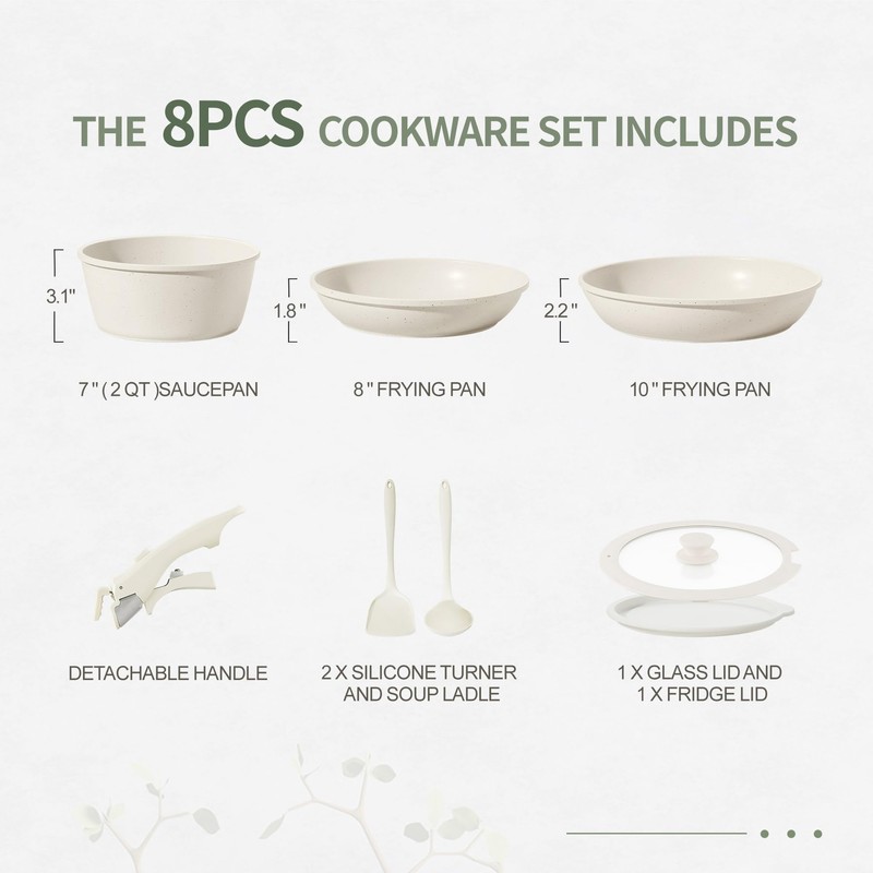 BECIGAR 8pcs Ceramic Pots and Pans Set, Non Stick Cookware