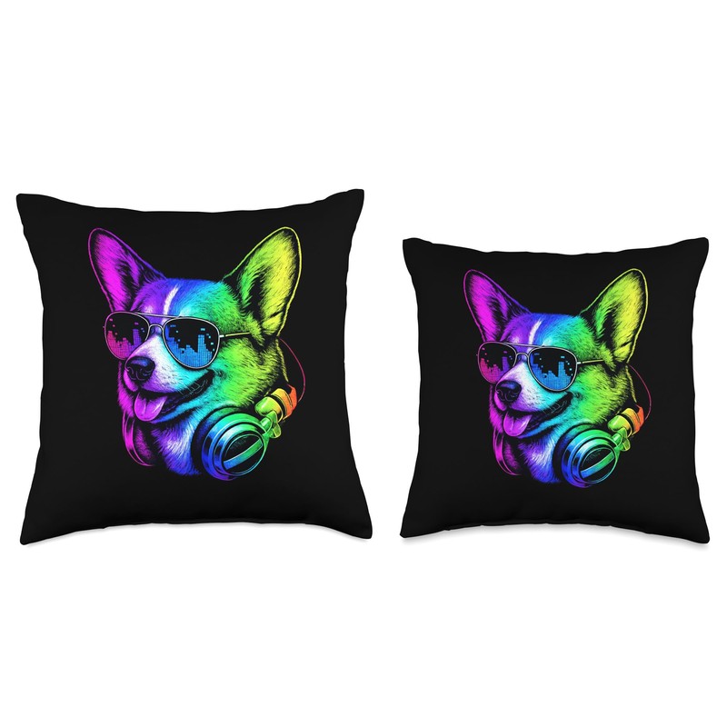 Corgi DJ Headphones Retro Music Dog Lover Throw Pillow