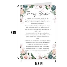 Qiliji To My Bestie Poem Birthday Card for Her, Sentimental Floral Birthday Card for Bestie Female Friends, Heartfelt Happy Birthday Card for Best Friend BFF Sister Soulmate