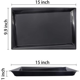 Supernal 12 Pack Black Plastic Serving Trays, 15"x10" PlasticTrays, Plastic Fast Food Tray, Heavy Duty Platters, Disposable Serving Party Platters Black，Party Serving Trays