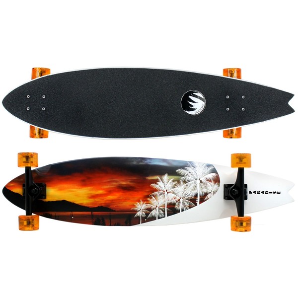 Paradise Longboard Swallow Tail Complete Cruiser Skateboard, Sunset, 9.5" x 39.5"