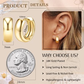 JeweBella Chunky Gold Hoops Earrings for Women 18K Gold Plated Hypoallergenic Earrings Lightweight Small Thick Huggie Earring Wide Zircon Hoop Earring