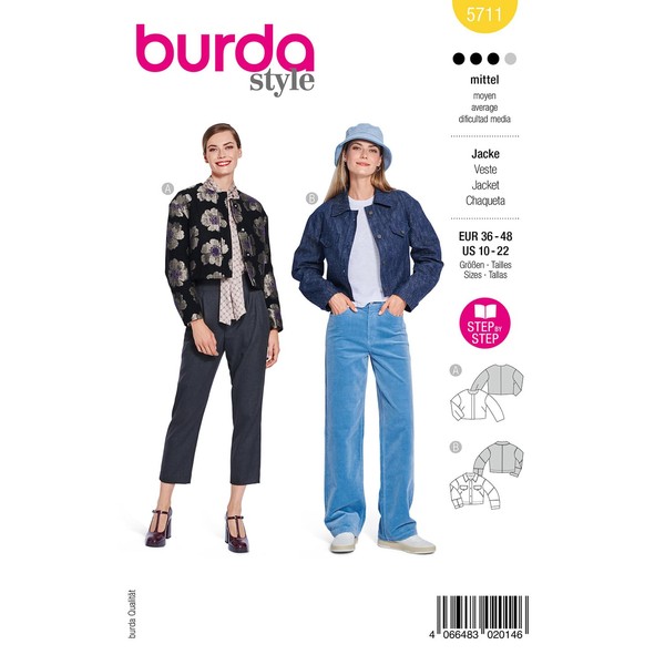 Burda Style #5711 Sewing Pattern Women's Short Jackets Size 8-20