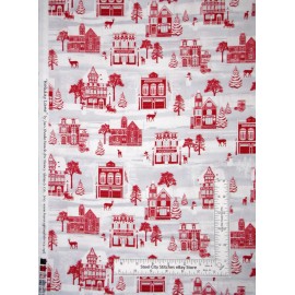 Henry Glass & Co. Christmas Fabric House Shop Sleigh Red Gray Holiday Lane Cotton Henry Glass Yard