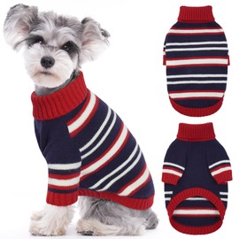 Kuoser Dog Sweater,Warm Dog Sweaters for Large Dogs,Turtleneck Thick Large Dog Sweater Christmas Outfit,Pet Winter Clothes Doggie Knitwear Girl Boy for Holiday(2XL,Red&Blue Strips)