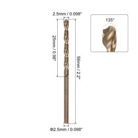 uxcell 6pcs Jobber Drill Bits 2.5mm Gold Titanium Coated 4341 High Speed Steel (HSS) 135 Degree Split Point Twist Drill Bits for Stainless Steel Metal Plastic Wood