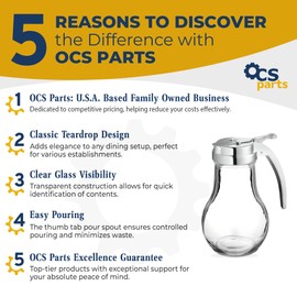 OCS Parts Syrup Dispenser with Lid and Dispensing Thumb Lever | Commercial Grade Liquid Dispensers for Home and Commercial Kitchens (2, 14 OZ)