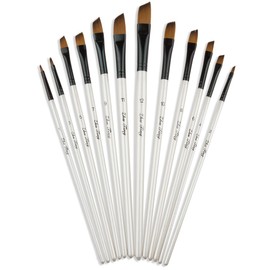 StarVast Painting Brushes, 12pcs Professional Angled Paint Brush Set for Watercolor/Oil/Acrylic/Crafts/Rock/Face Painting and Gouache - White