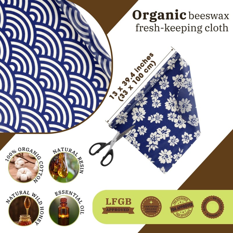 Moukeren 3 Rolls Reusable Beeswax Wrap 13'' x 40'' Food
