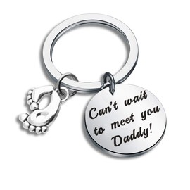 bobauna Daddy to Be Keychain Can't Wait To Meet You Daddy Baby Birth Pregnancy Announcement Gift For New Dad (can't wait daddy keychain)