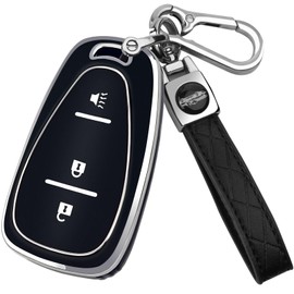 XIYANG TRADE for Chevy Key Fob Cover with Keychain,Soft TPU Key Case Shell Full Protection for Chevy Equinox Sonic Spark Traverse Trailblazer Trax Malibu Camaro Cruze Blazer 3 Button Holder (Black)