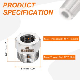 sourcing map 2pcs Stainless Steel Pipe Fitting 3/8" NPT Female x 3/4" NPT Male Reducer Hex Bushing Pipe Adapter Fittings Reducing Cast Pipe Connector for Water Oil Gas Tub