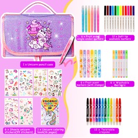 CzoyJoyz 50 Pcs Fruit Scented Washable Markers Set for Girls 4-8, Unicorn Coloring Markers Art Set and School Supplies Birthday Gifts Toys for 4 5 6 7 8 Year Old Girls (Purple)